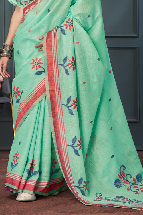 Load image into Gallery viewer, Cynosure Sea Green Cotton Silk Saree With Eloquence Blouse Piece
