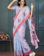 Mellifluous Lavender Cotton Silk Saree With Quintessential Blouse Piece