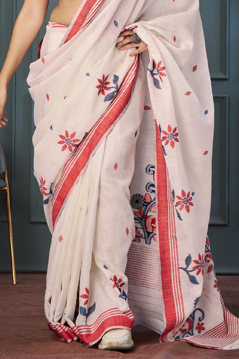 Vestigial Beige Cotton Silk Saree With Splendiferous Blouse Piece