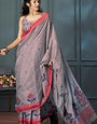 Tempting Grey Cotton Silk Saree With Supernal Blouse Piece