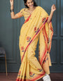 Ineffable Yellow Cotton Silk Saree With Nectarous Blouse Piece