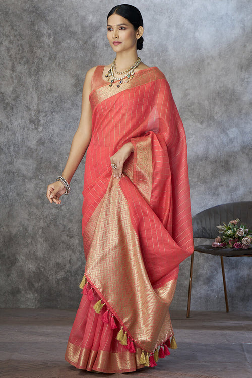 Load image into Gallery viewer, Proficient Red Cotton Silk Saree With Improbable Blouse Piece
