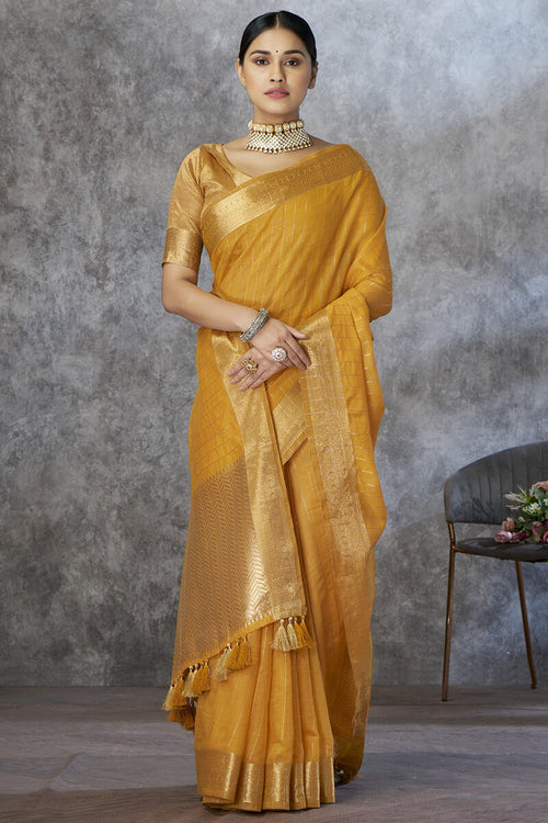 Load image into Gallery viewer, Profuse Mustard Cotton Silk Saree With Panache Blouse Piece
