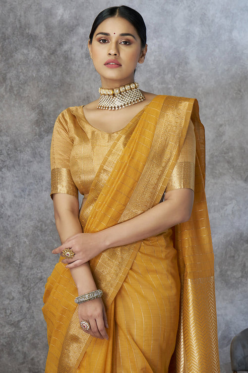 Load image into Gallery viewer, Profuse Mustard Cotton Silk Saree With Panache Blouse Piece
