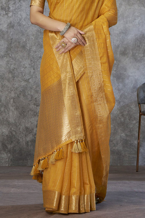 Load image into Gallery viewer, Profuse Mustard Cotton Silk Saree With Panache Blouse Piece
