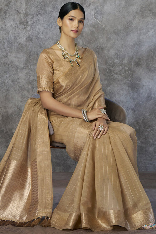 Load image into Gallery viewer, Cynosure Beige Cotton Silk Saree With Tantalizing Blouse Piece
