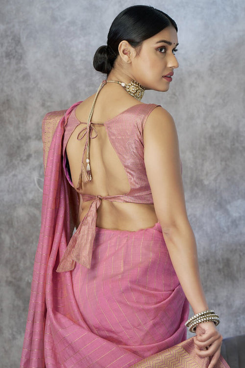 Load image into Gallery viewer, Engaging Pink Cotton Silk Saree With Petrichor Blouse Piece
