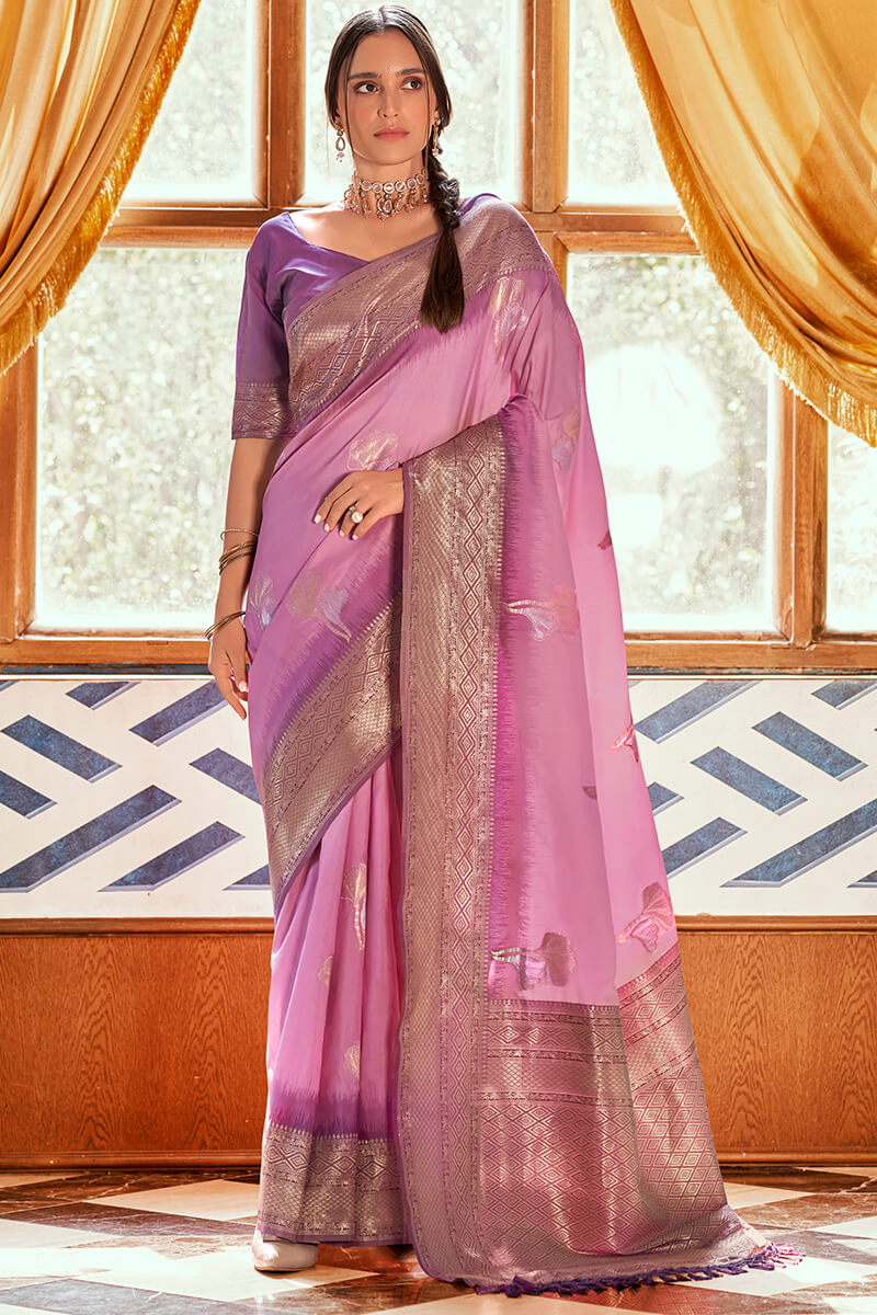 Hypnotic Lavender Soft Banarasi Silk Saree With Entrancing Blouse Piece