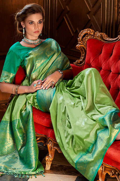 Load image into Gallery viewer, Sumptuous Sea Green Soft Banarasi Silk Saree With Incredible Blouse Piece
