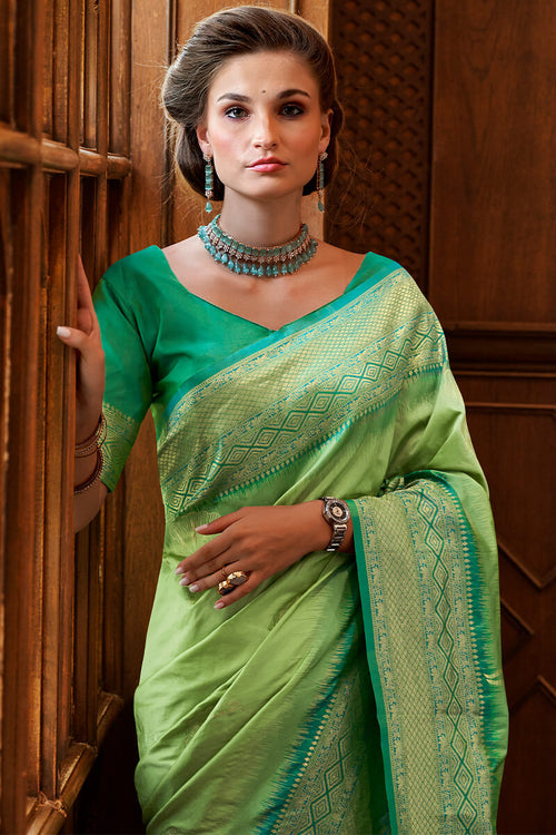 Load image into Gallery viewer, Sumptuous Sea Green Soft Banarasi Silk Saree With Incredible Blouse Piece
