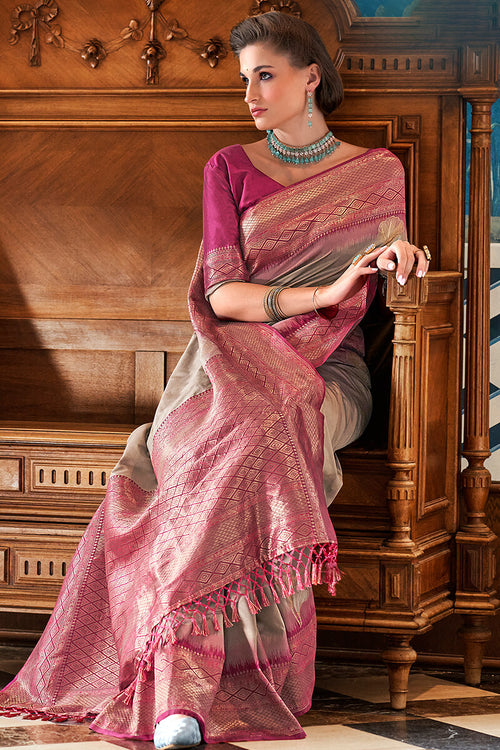 Load image into Gallery viewer, Incredible Grey Soft Banarasi Silk Saree With Glittering Blouse Piece
