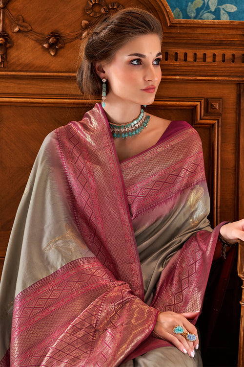 Load image into Gallery viewer, Incredible Grey Soft Banarasi Silk Saree With Glittering Blouse Piece
