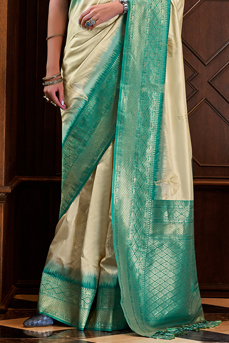 Quixotic Beige Soft Banarasi Silk Saree With Ineffable Blouse Piece