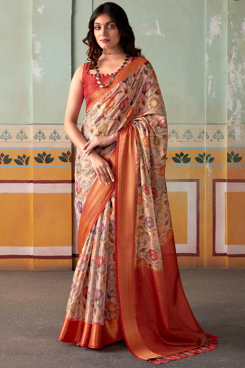 Load image into Gallery viewer, Gossamer Baby Pink Digital Printed Soft Silk Saree With Lissome Blouse Piece
