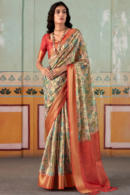 Load image into Gallery viewer, Demure Pista Digital Printed Soft Silk Saree With Ideal Blouse Piece
