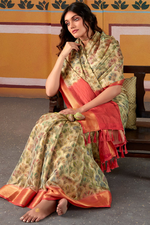 Load image into Gallery viewer, Exquisite Beige Digital Printed Soft Silk Saree With Dalliance Blouse Piece
