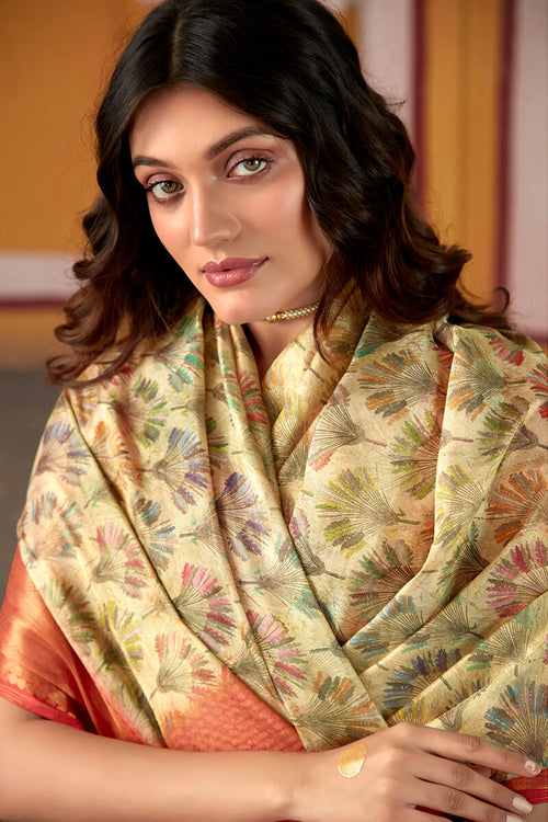 Load image into Gallery viewer, Exquisite Beige Digital Printed Soft Silk Saree With Dalliance Blouse Piece
