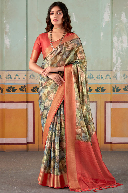 Load image into Gallery viewer, Desiring Grey Digital Printed Soft Silk Saree With Intricate Blouse Piece
