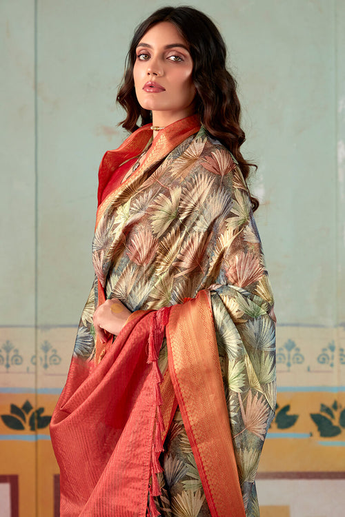 Load image into Gallery viewer, Desiring Grey Digital Printed Soft Silk Saree With Intricate Blouse Piece
