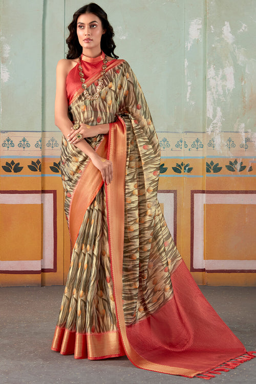 Load image into Gallery viewer, Capricious Brown Digital Printed Soft Silk Saree With Mesmerising Blouse Piece
