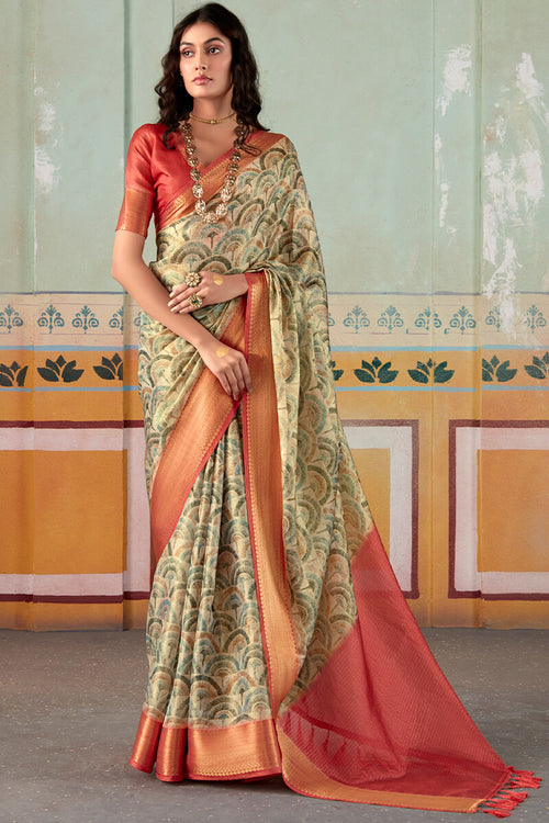 Load image into Gallery viewer, Sophisticated Green Digital Printed Soft Silk Saree With Amazing Blouse Piece
