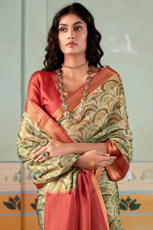 Load image into Gallery viewer, Sophisticated Green Digital Printed Soft Silk Saree With Amazing Blouse Piece
