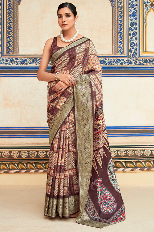 Load image into Gallery viewer, Gratifying Wine Digital Printed Dola Silk Saree With Supernal Blouse Piece
