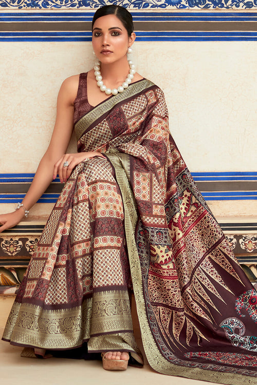 Load image into Gallery viewer, Gratifying Wine Digital Printed Dola Silk Saree With Supernal Blouse Piece
