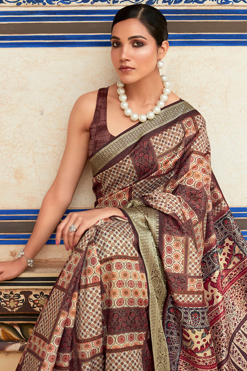 Load image into Gallery viewer, Gratifying Wine Digital Printed Dola Silk Saree With Supernal Blouse Piece
