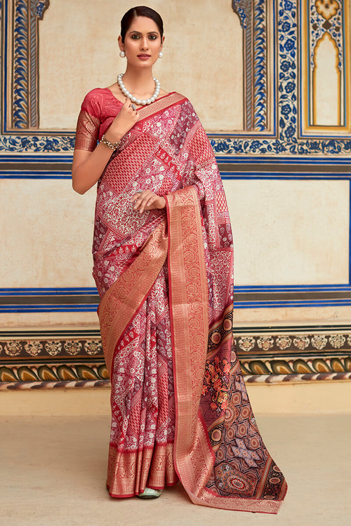 Load image into Gallery viewer, Fugacious Maroon Digital Printed Dola Silk Saree With Ebullience Blouse Piece
