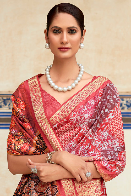 Load image into Gallery viewer, Fugacious Maroon Digital Printed Dola Silk Saree With Ebullience Blouse Piece
