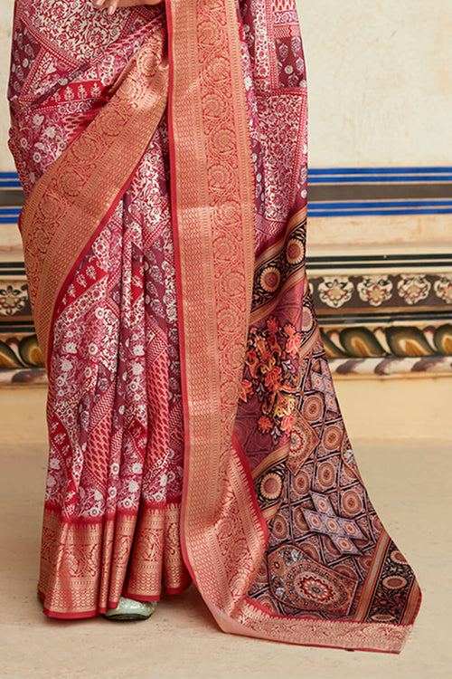 Load image into Gallery viewer, Fugacious Maroon Digital Printed Dola Silk Saree With Ebullience Blouse Piece
