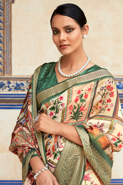 Load image into Gallery viewer, Charming Beige Digital Printed Dola Silk Saree With Stylish Blouse Piece
