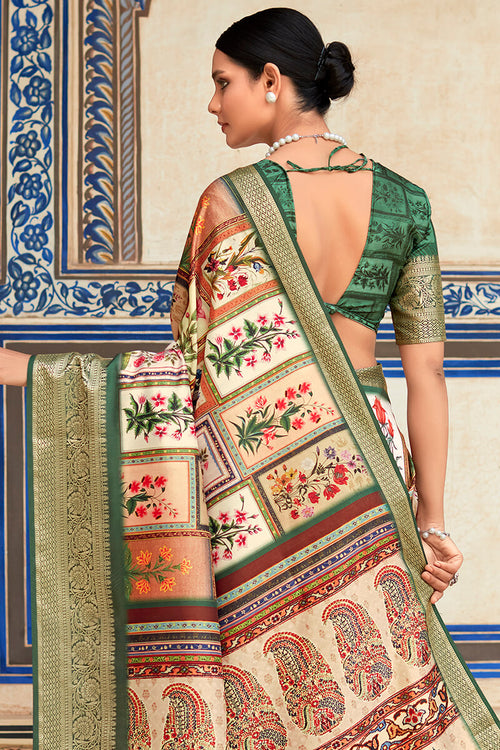 Load image into Gallery viewer, Charming Beige Digital Printed Dola Silk Saree With Stylish Blouse Piece
