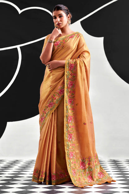 Aplomb Peach Banarasi Tissue Silk Saree With Beguiling Blouse Piece
