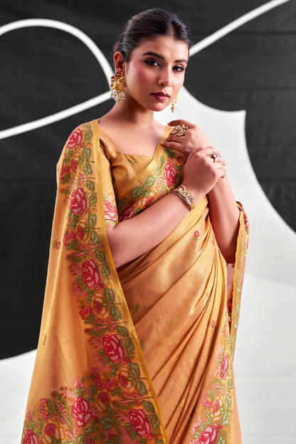 Aplomb Peach Banarasi Tissue Silk Saree With Beguiling Blouse Piece