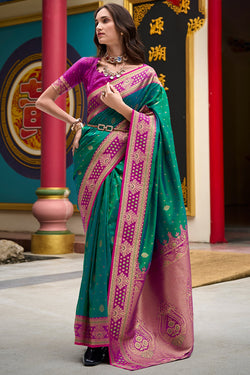 Surpassing Dark Green Soft Banarasi Silk Saree With Supernal Blouse Piece
