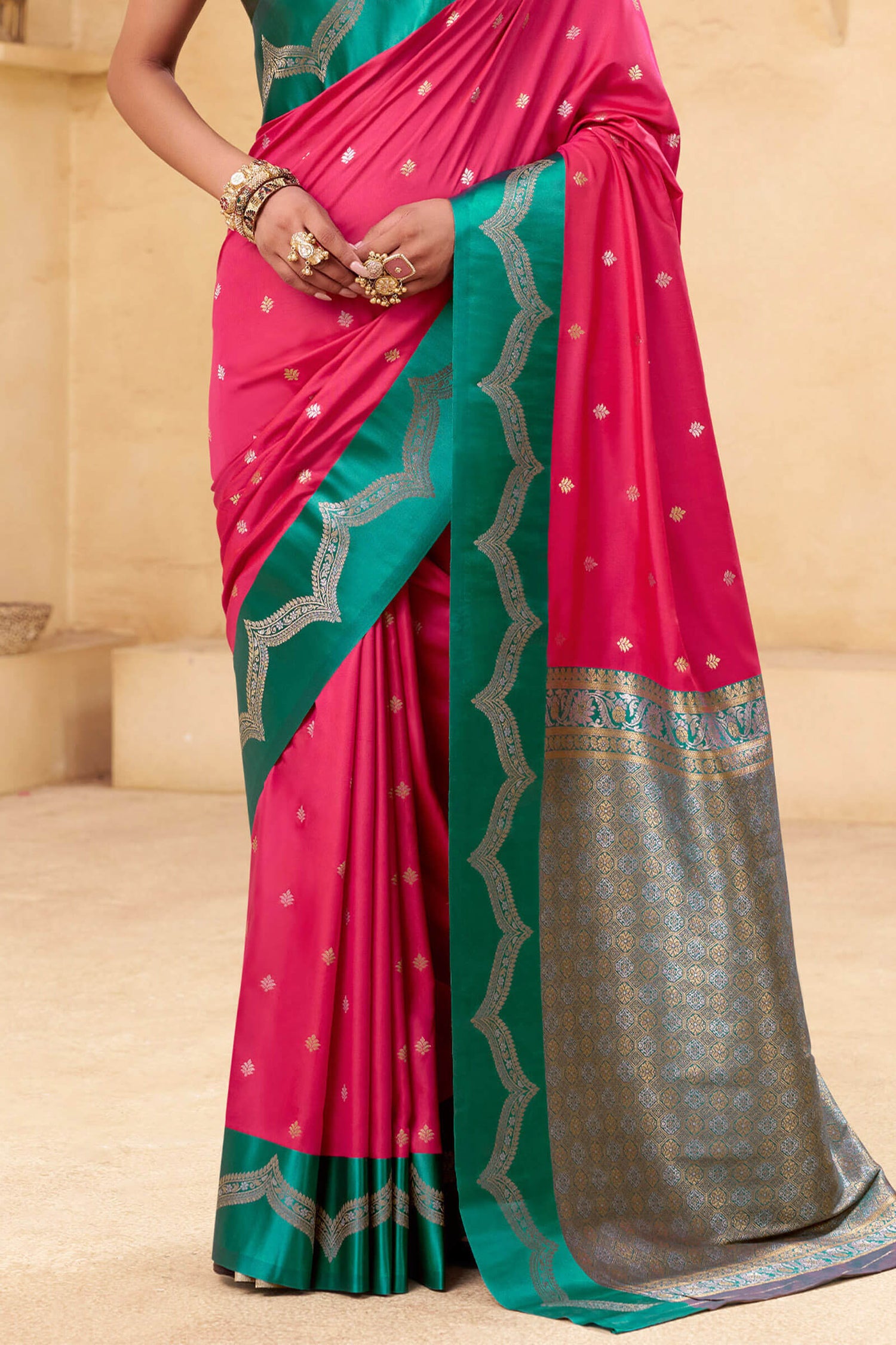 Seraglio Dark Pink Banarasi Satin Silk Saree With Majesty Blouse