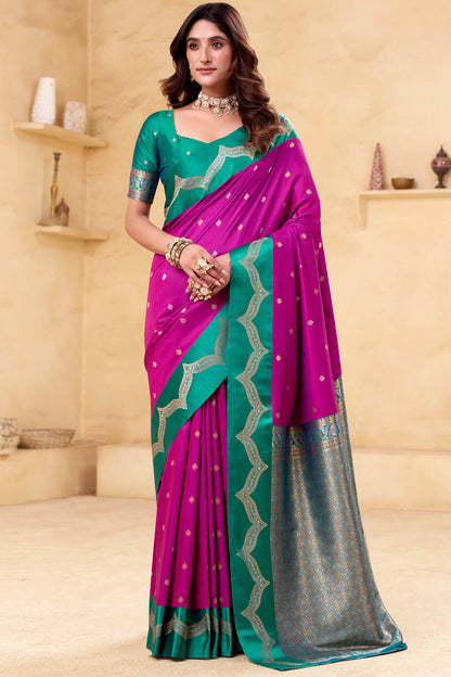 Nectarous Magenta Banarasi Satin Silk Saree With Eloquence Blouse
