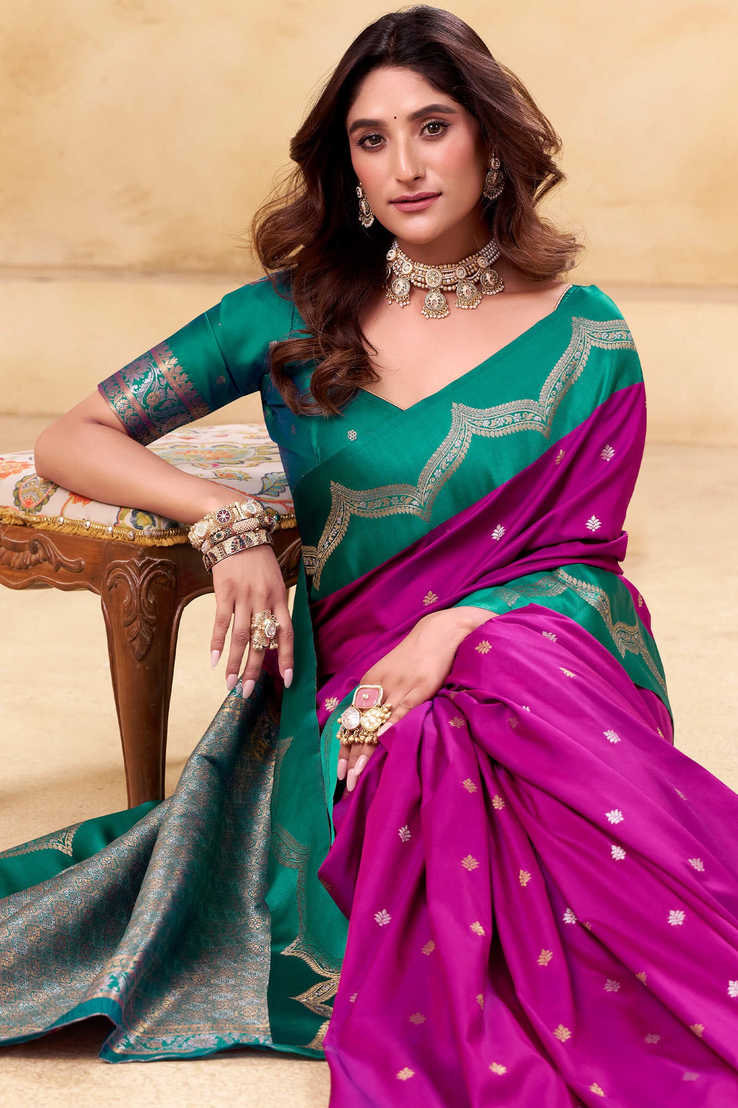 Nectarous Magenta Banarasi Satin Silk Saree With Eloquence Blouse