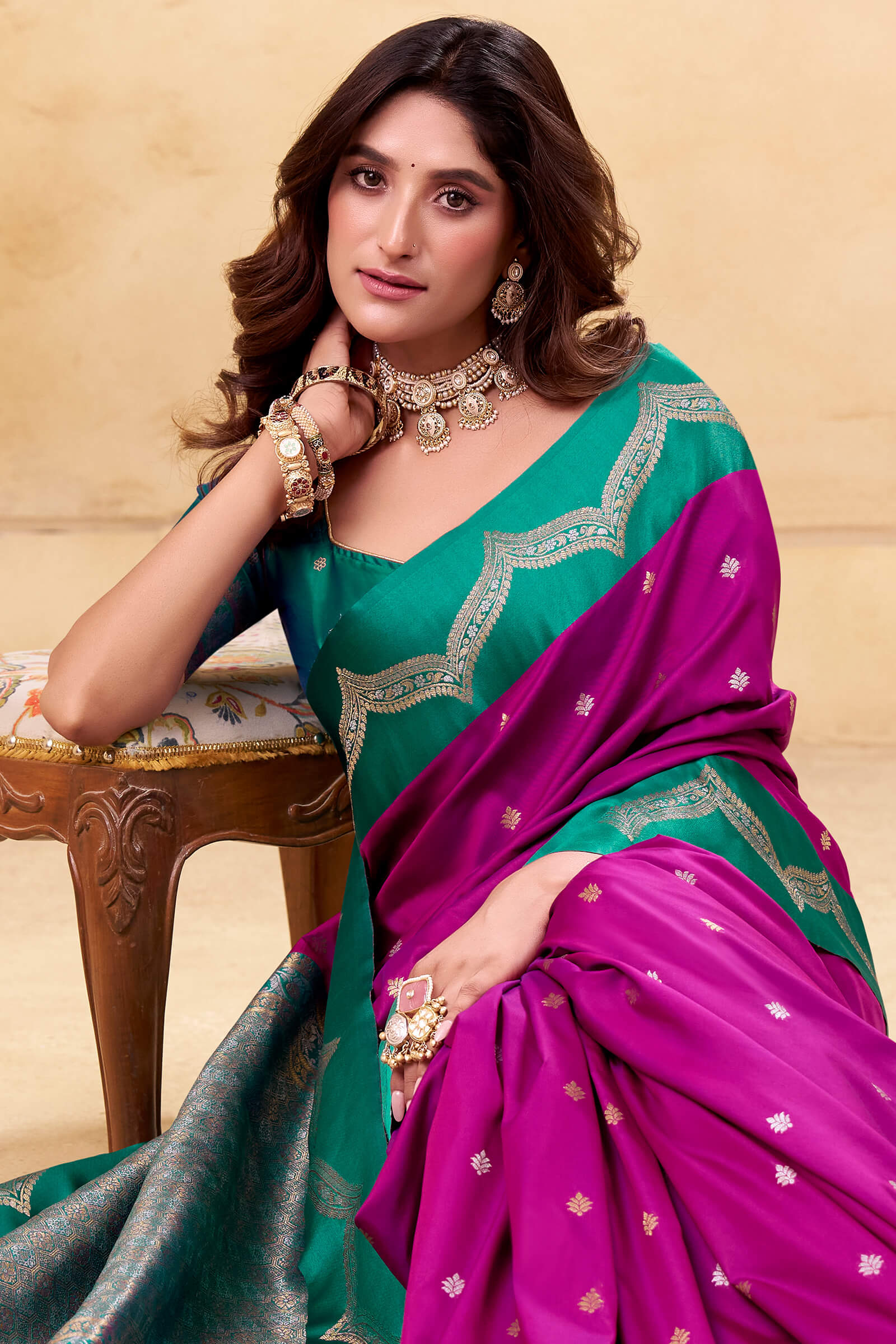 Nectarous Magenta Banarasi Satin Silk Saree With Eloquence Blouse