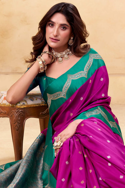 Nectarous Magenta Banarasi Satin Silk Saree With Eloquence Blouse
