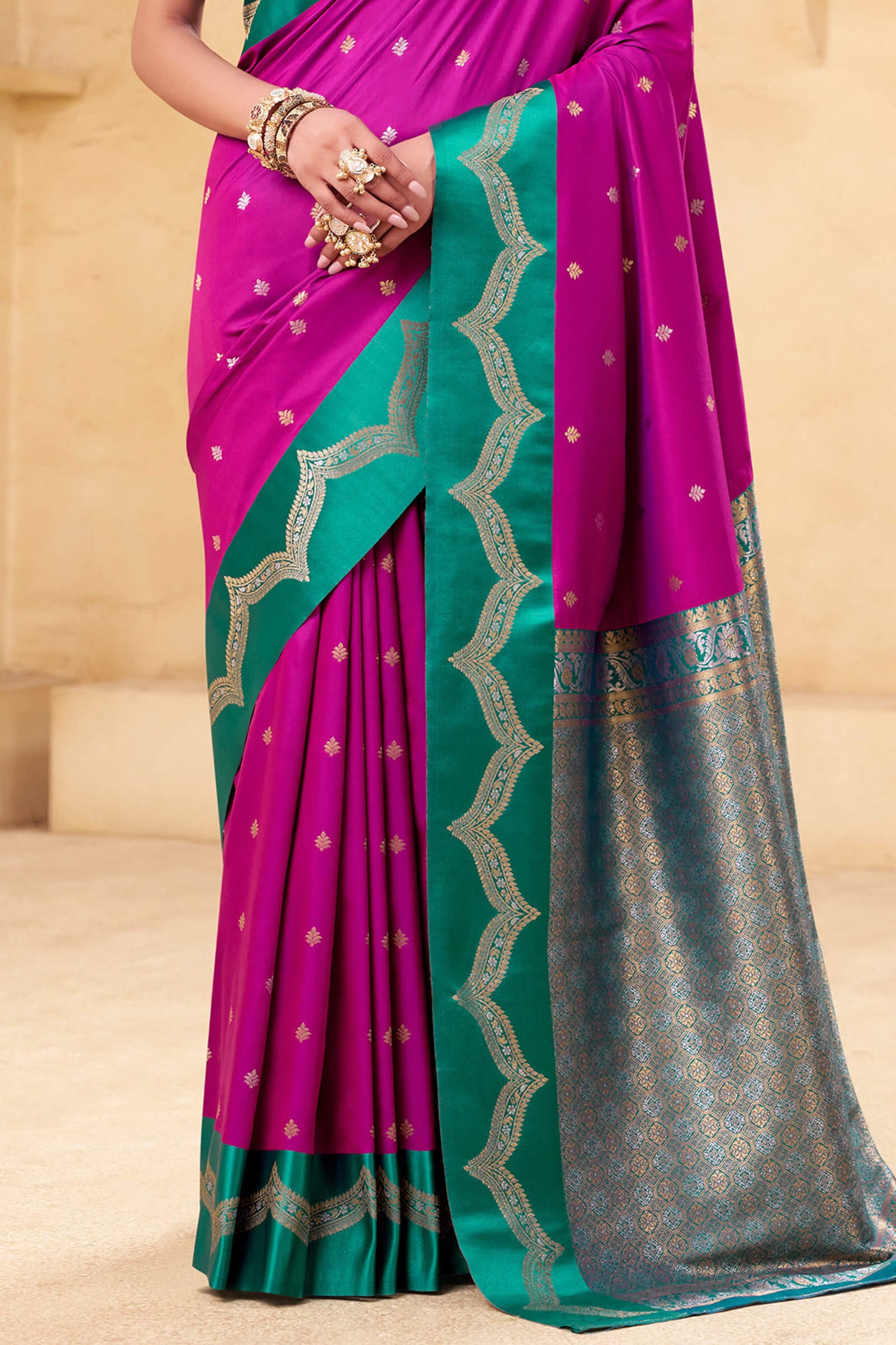 Nectarous Magenta Banarasi Satin Silk Saree With Eloquence Blouse
