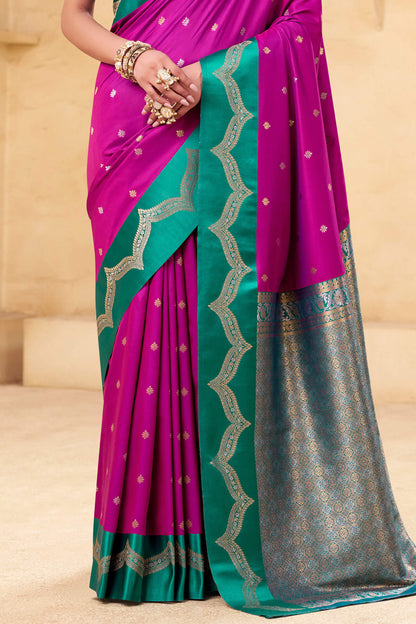 Nectarous Magenta Banarasi Satin Silk Saree With Eloquence Blouse