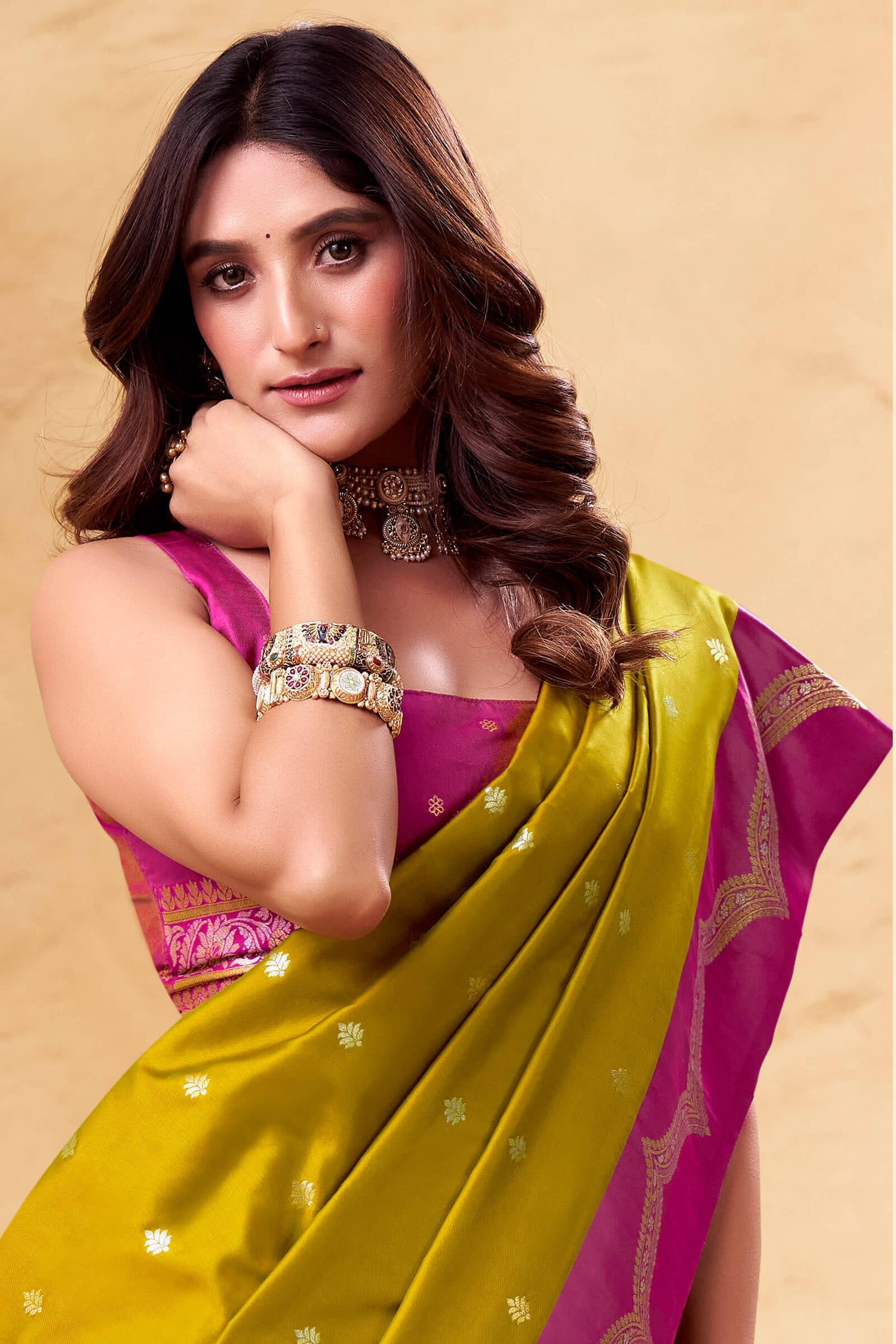 Jazzy Mustard Banarasi Satin Silk Saree With Luminous Blouse