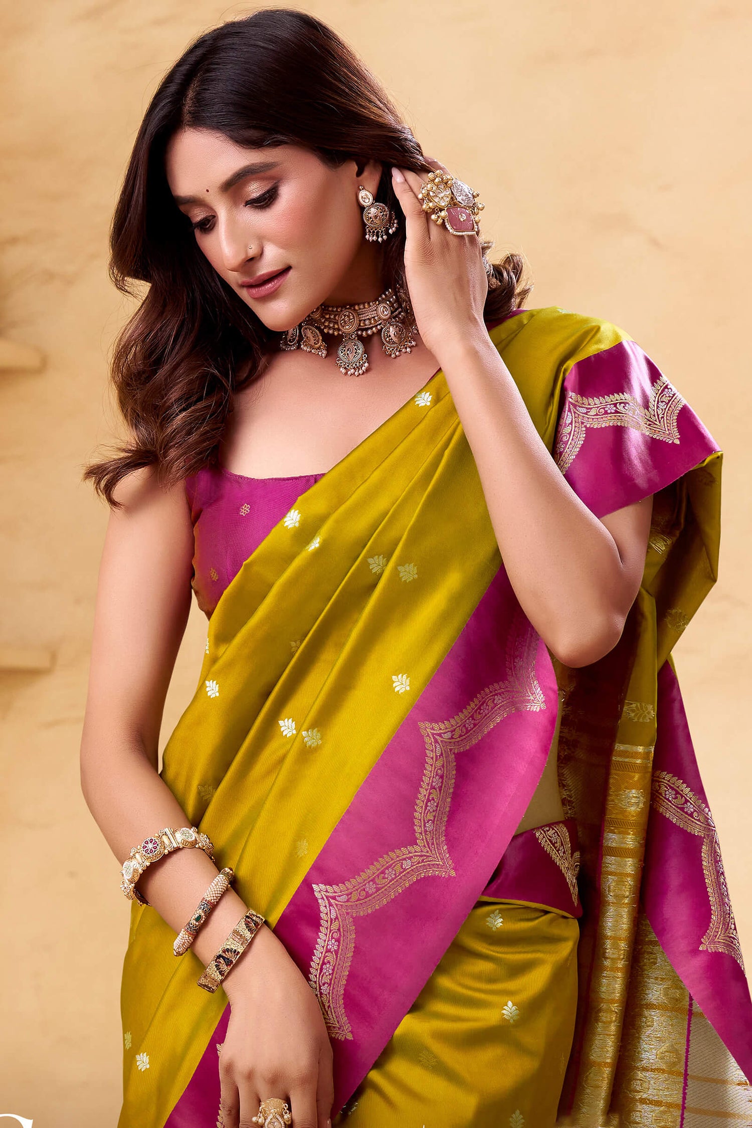 Jazzy Mustard Banarasi Satin Silk Saree With Luminous Blouse