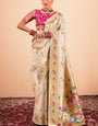 Trendy Beige Paithani Silk Saree With Gleaming Blouse Piece