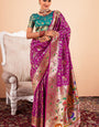 Sizzling Purple Paithani Silk Saree With Adorning Blouse Piece