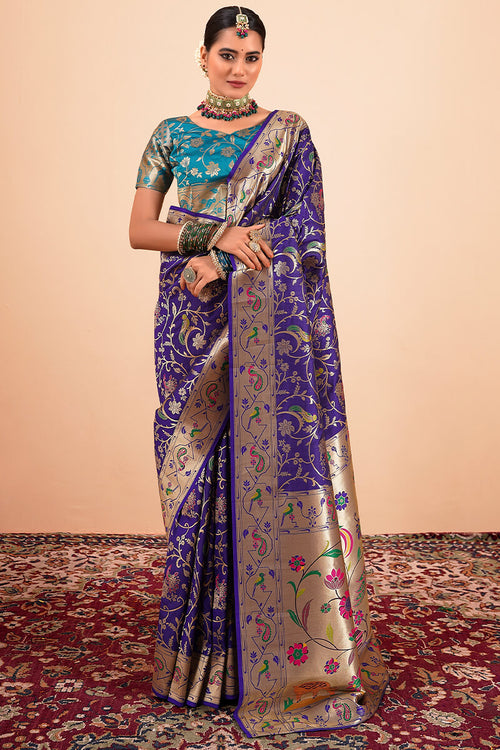 Load image into Gallery viewer, Forbearance Royal Blue Paithani Silk Saree With Pretty Blouse Piece
