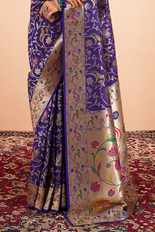 Load image into Gallery viewer, Forbearance Royal Blue Paithani Silk Saree With Pretty Blouse Piece
